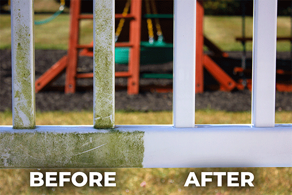 Before and after fence wash